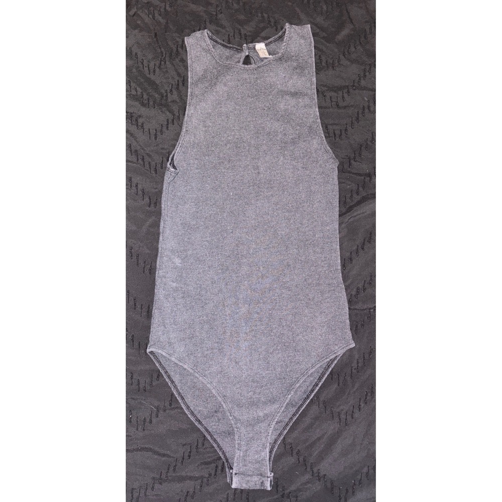 Free People Intimately Dark Gray Ribbed Sleeveless Tank Bodysuit, Small